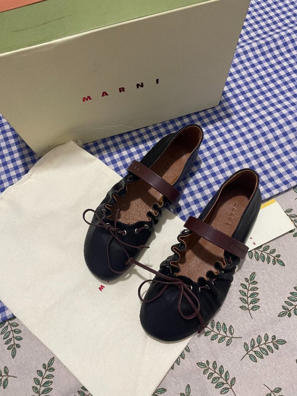 Marni Pleated Ruffle Mary Jane Ballet Flats